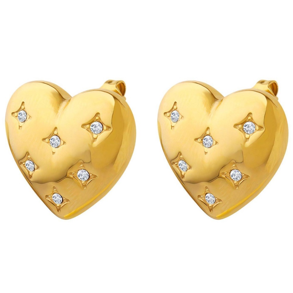 Gold Heart Earrings with Crystals